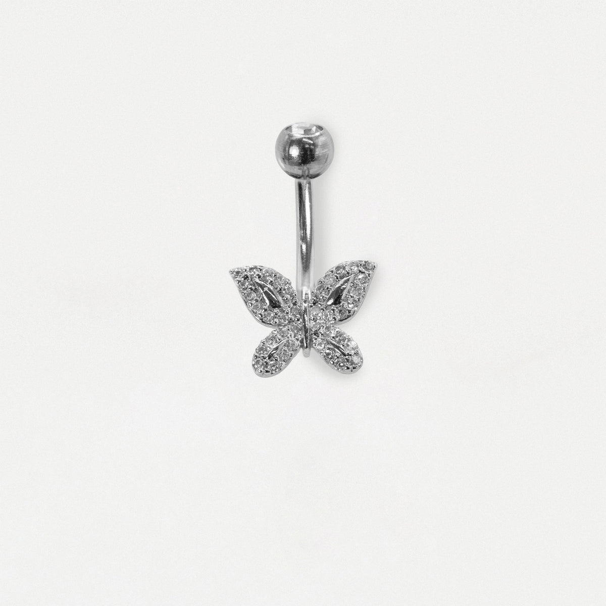 Steel & Gold PVD Pave Crystal Butterfly Navel Belly Bar