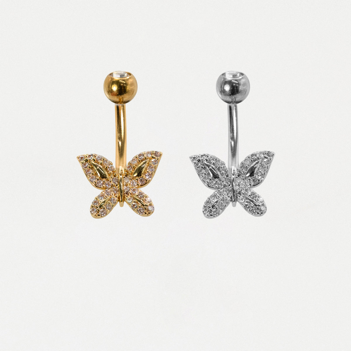 Steel & Gold PVD Pave Crystal Butterfly Navel Belly Bar