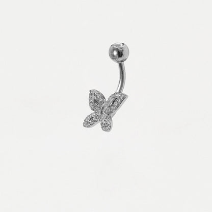 Steel & Gold PVD Pave Crystal Butterfly Navel Belly Bar