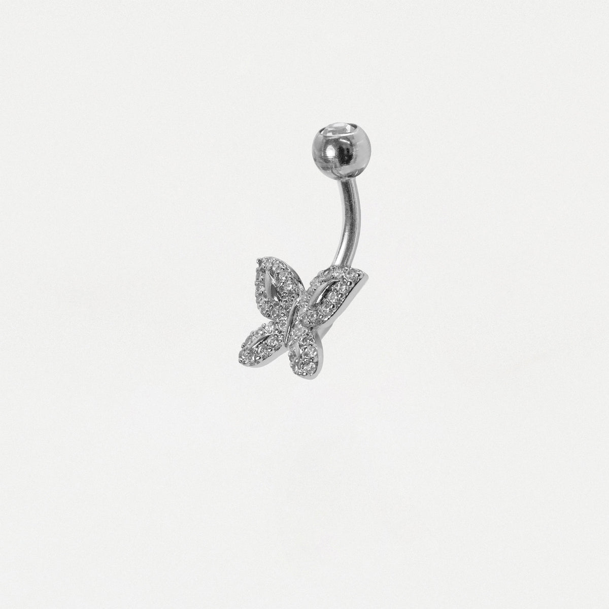 Steel & Gold PVD Pave Crystal Butterfly Navel Belly Bar