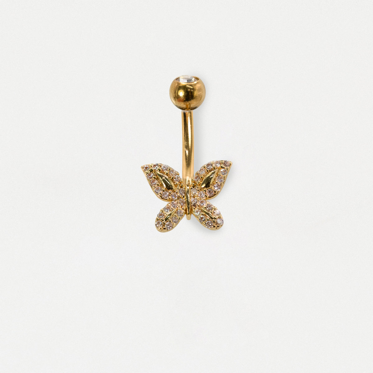 Steel & Gold PVD Pave Crystal Butterfly Navel Belly Bar