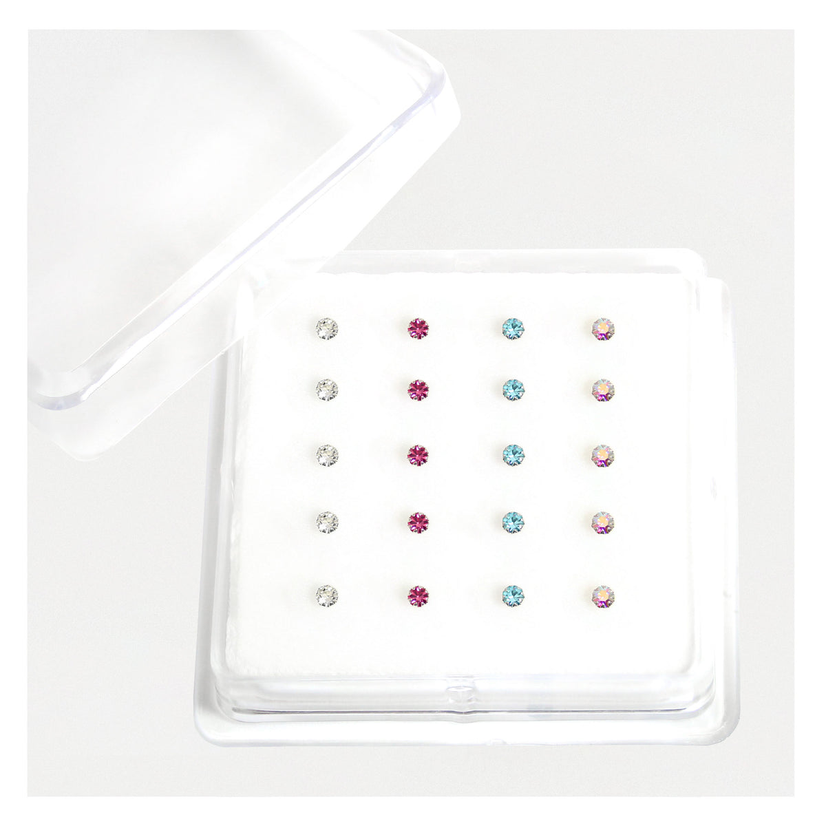 Silver Round Claw Set Nose Pins - 2mm, Assorted Colours
