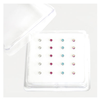 Silver Round Claw Set Nose Pins - 2mm, Assorted Colours