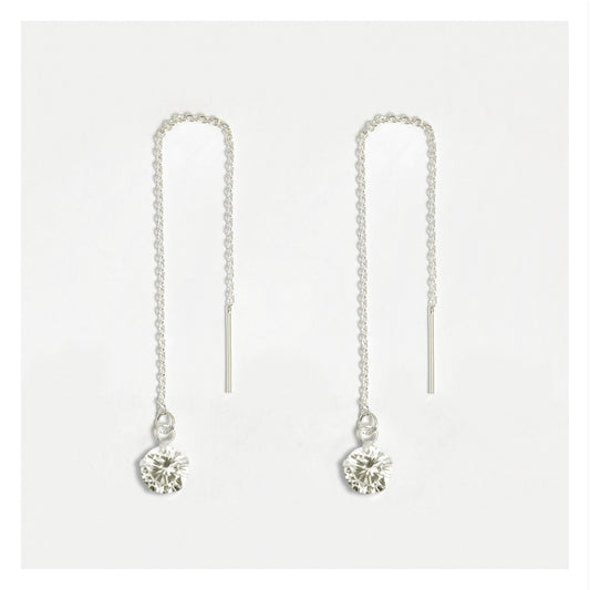Silver Solitaire Crystal Threader Earrings