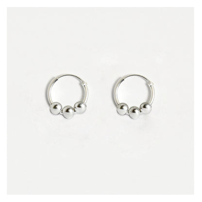 Silver Triple Bead Hoop Earrings - 10mm