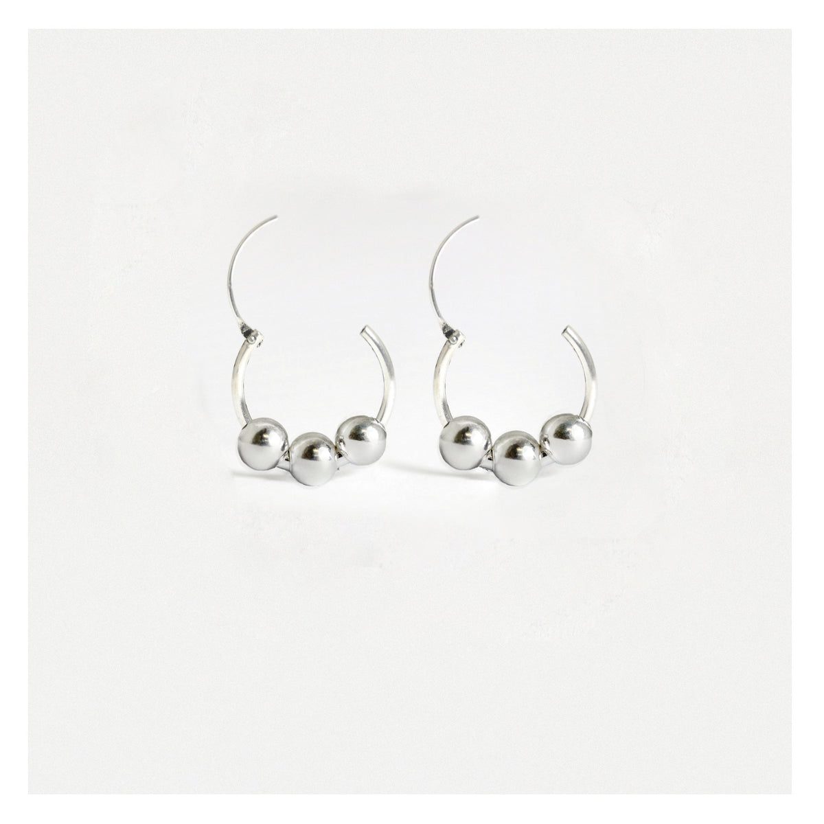 Silver Triple Bead Hoop Earrings - 10mm