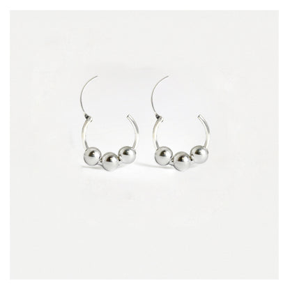 Silver Triple Bead Hoop Earrings - 10mm