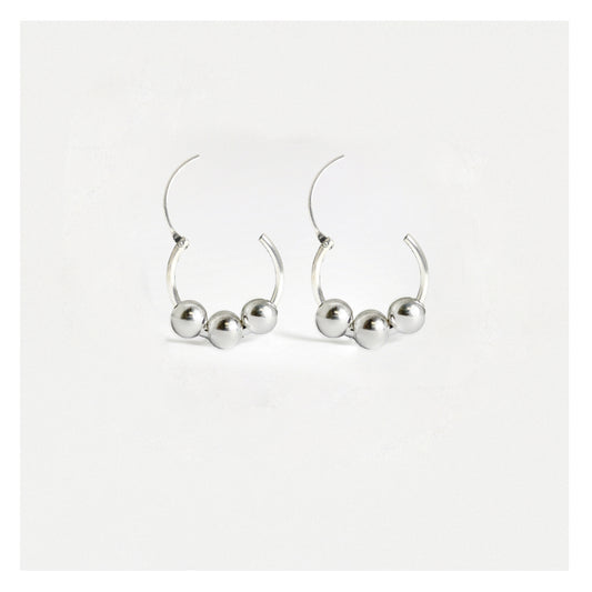 Silver Triple Bead Hoop Earrings - 10mm