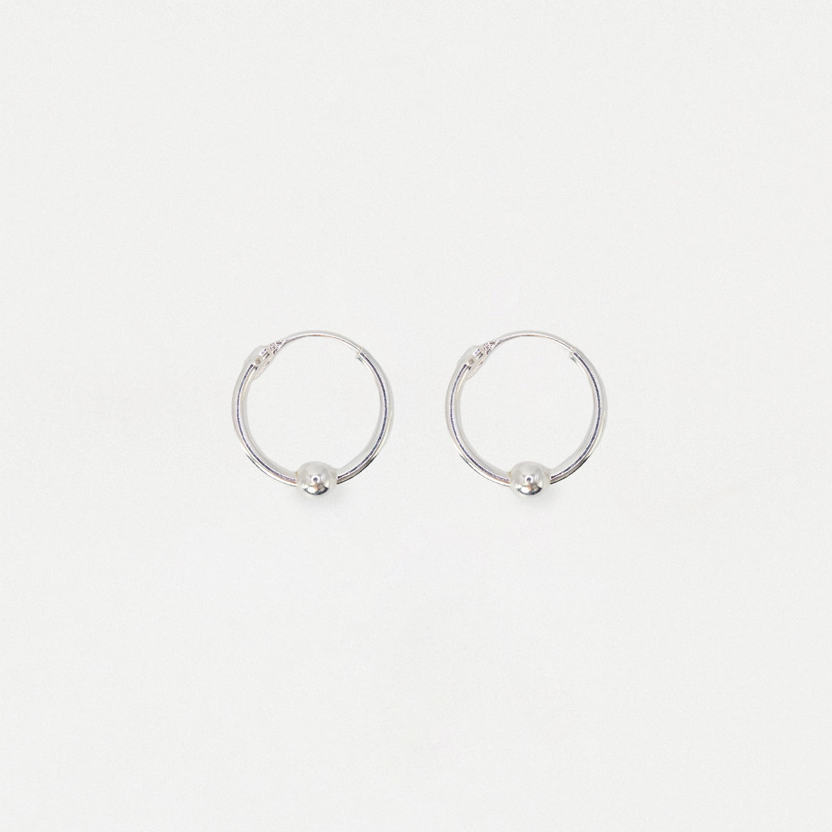 Silver Fixed Ball Hoop Earrings - 12mm & 16mm