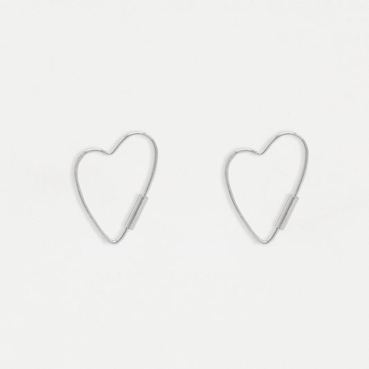 Silver Heart Hoop Earrings - 14mm