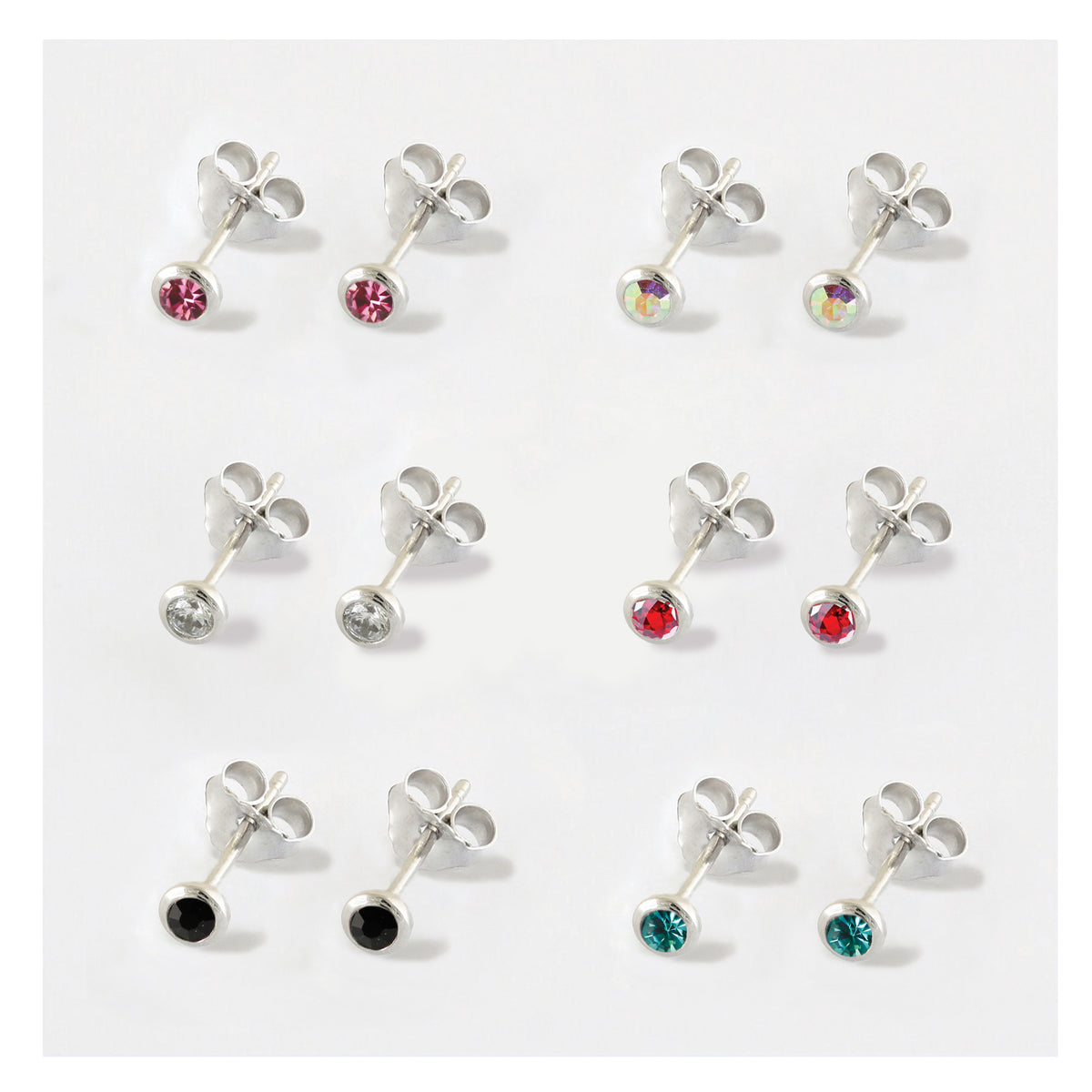 Silver Teeny Gem Ear Studs - 3mm
