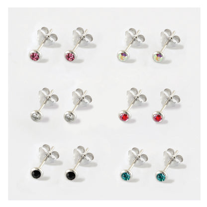 Silver Teeny Gem Ear Studs - 3mm