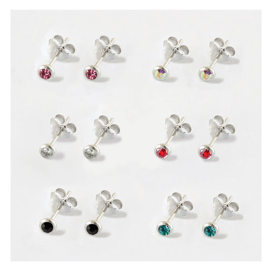 Silver Teeny Gem Ear Studs - 3mm