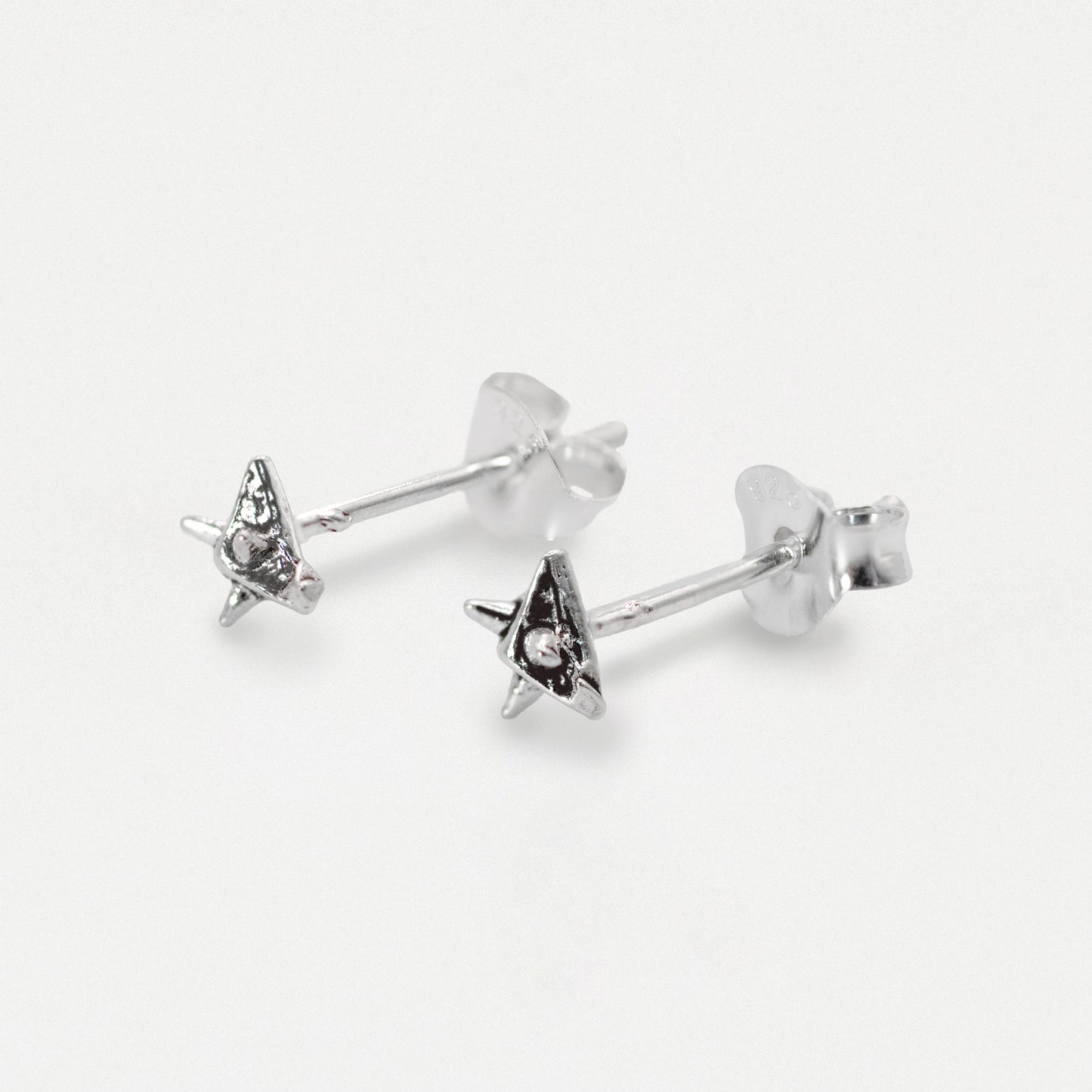 Silver Textured North Star Stud Earrings