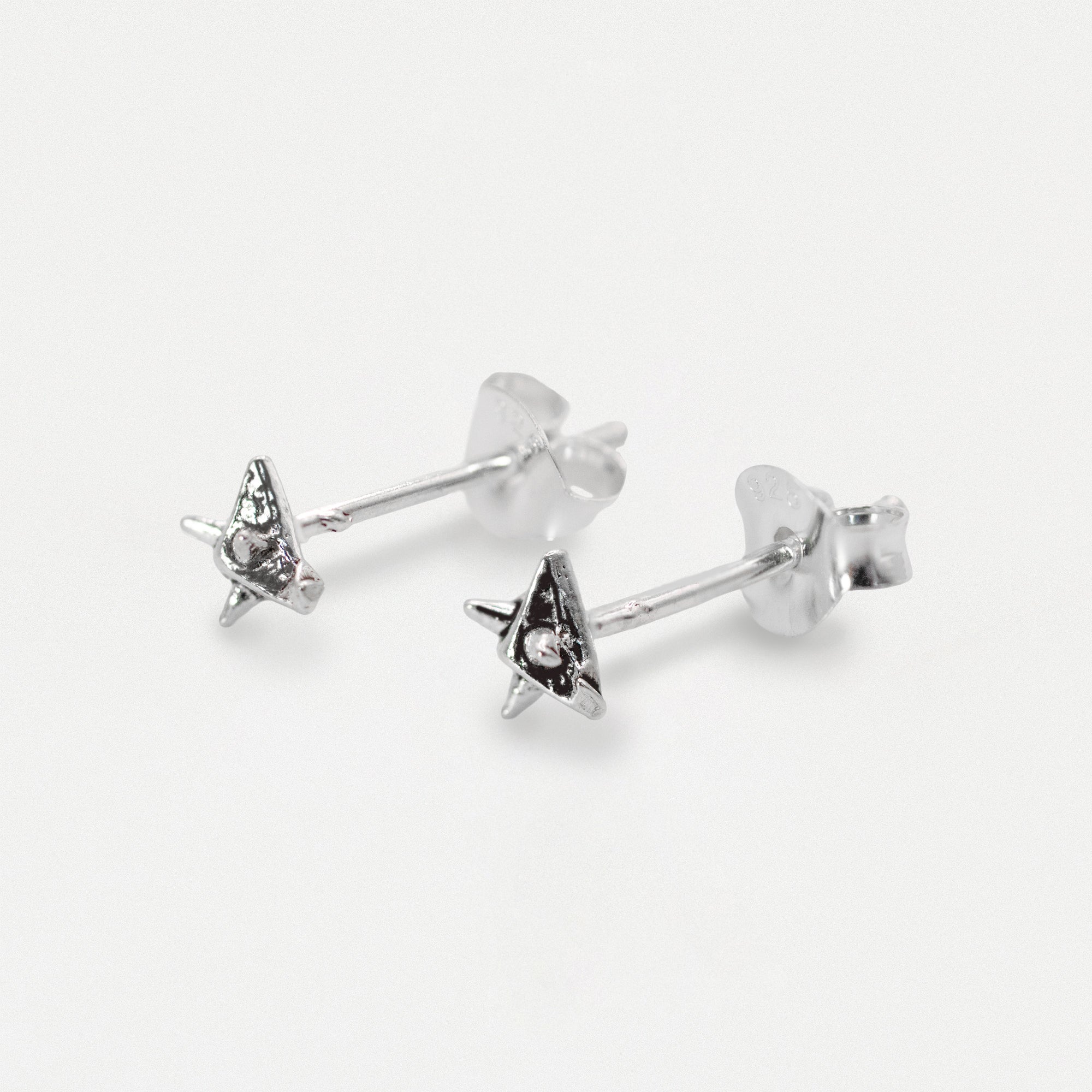 Silver Textured North Star Stud Earrings