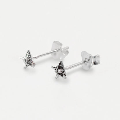 Silver Textured North Star Stud Earrings