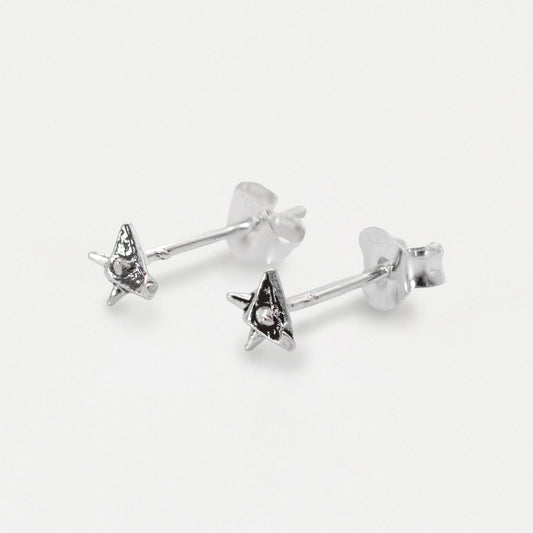 Silver Textured North Star Stud Earrings