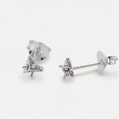 Silver Textured North Star Stud Earrings