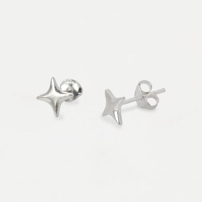 Silver Four-Pointed Starburst Ear Studs