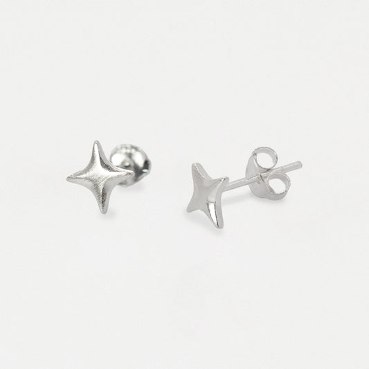 Silver Four-Pointed Starburst Ear Studs