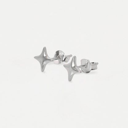 Silver Four-Pointed Starburst Ear Studs