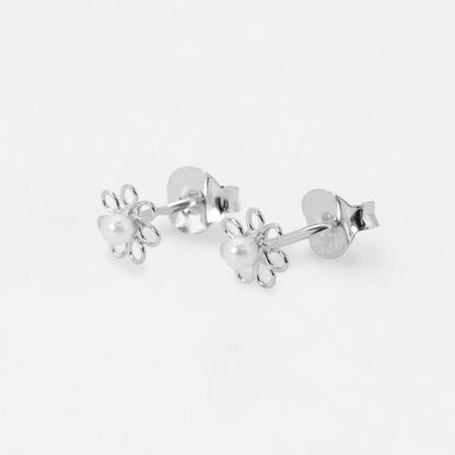 Silver & Gold Plated Daisy Faux Pearl Ear Studs