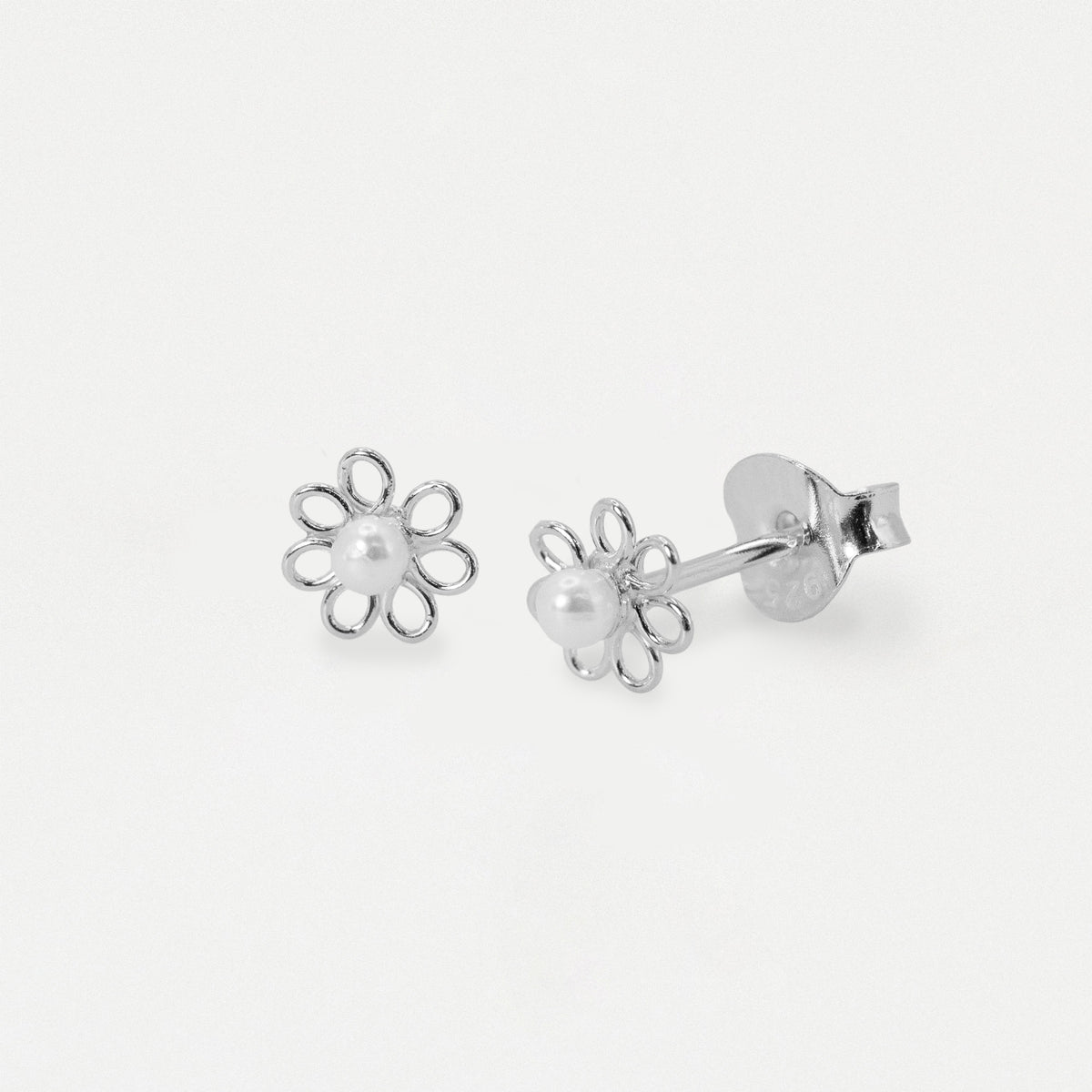 Silver & Gold Plated Daisy Faux Pearl Ear Studs