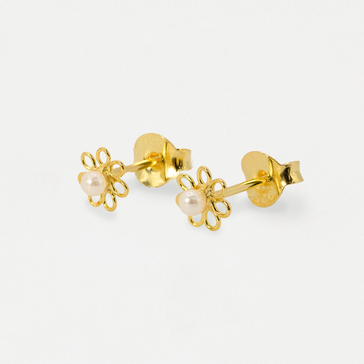 Silver & Gold Plated Daisy Faux Pearl Ear Studs