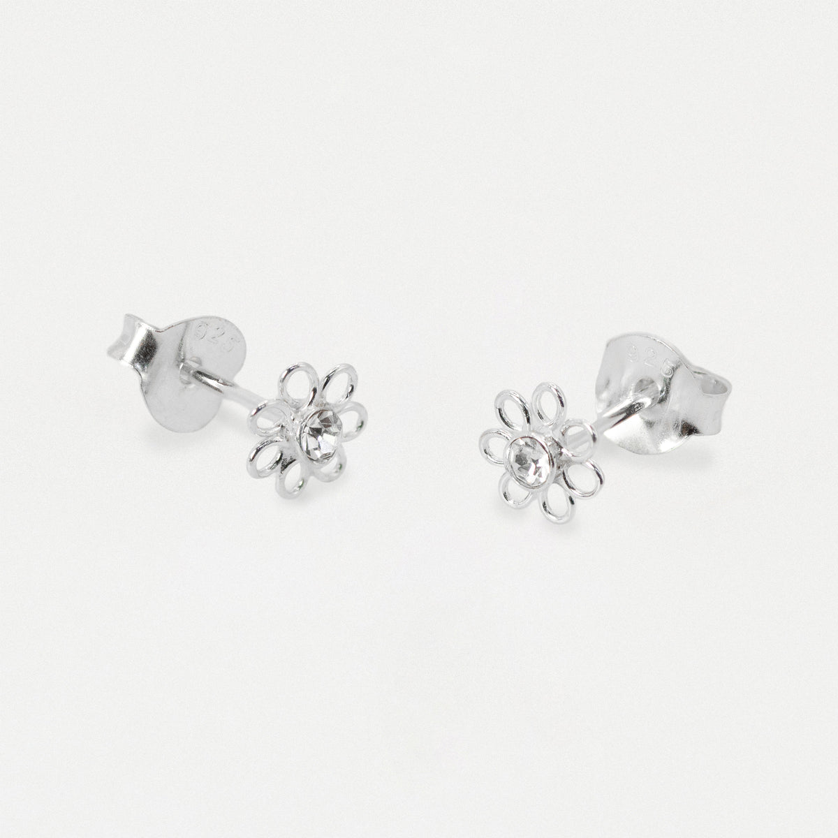 Silver Daisy Crystal Ear Studs