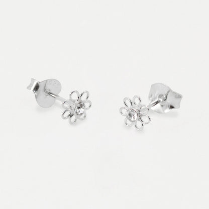 Silver Daisy Crystal Ear Studs