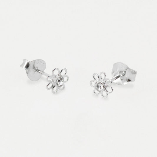 Silver Daisy Crystal Ear Studs