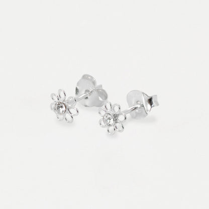 Silver Daisy Crystal Ear Studs