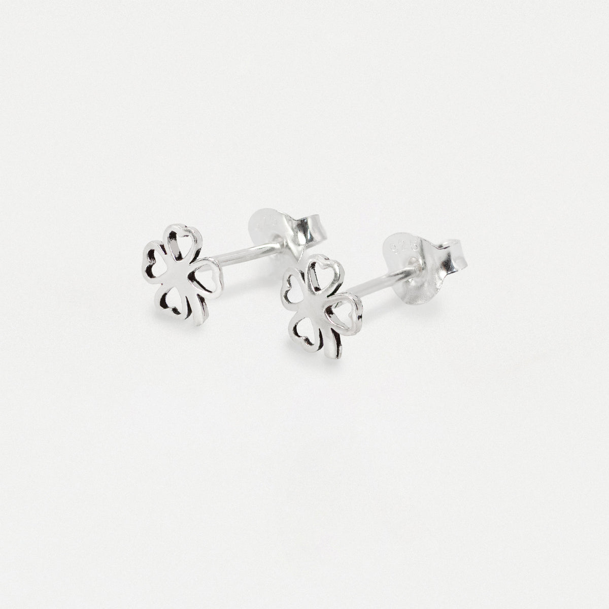 Silver Four-Leaf Clover Ear Studs