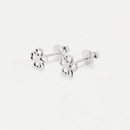 Silver Four-Leaf Clover Ear Studs