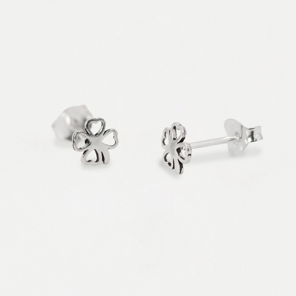 Silver Four-Leaf Clover Ear Studs