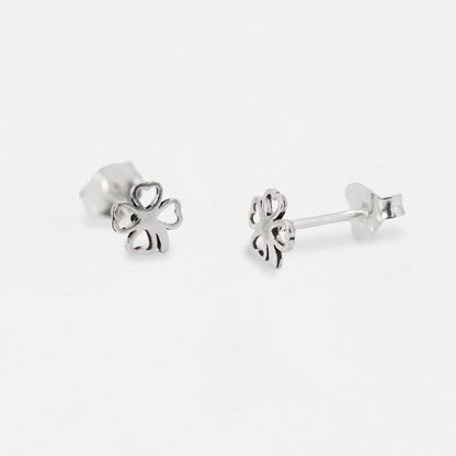 Silver Four-Leaf Clover Ear Studs