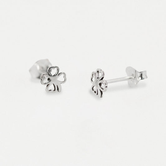 Silver Four-Leaf Clover Ear Studs