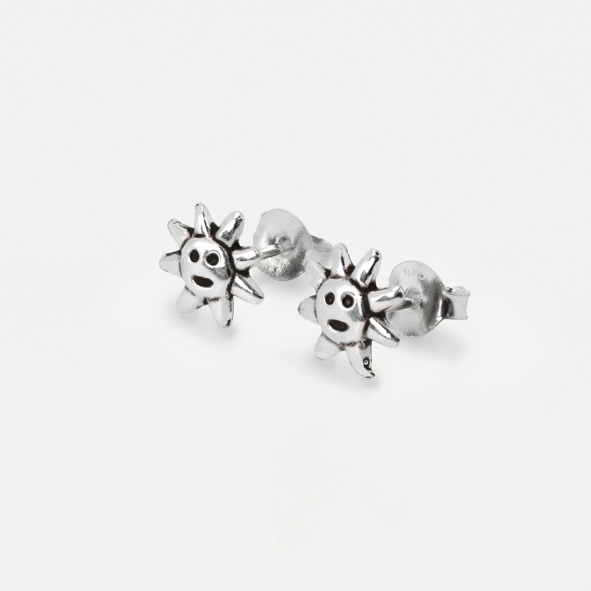 Silver Smiling Sun Face Ear Studs