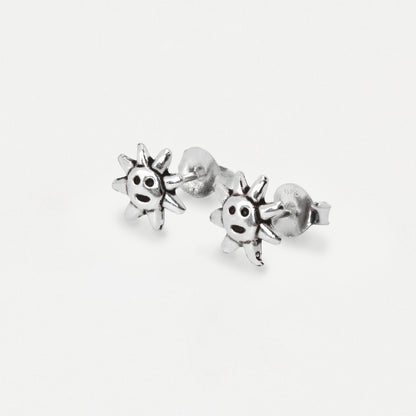Silver Smiling Sun Face Ear Studs