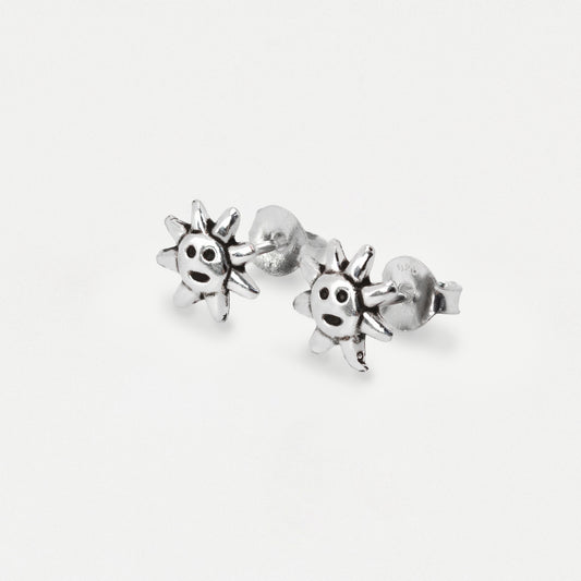 Silver Smiling Sun Face Ear Studs