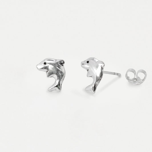 Silver Leaping Dolphin Stud Earrings
