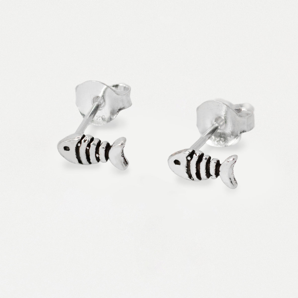 Silver Fishbone Skeleton Ear Studs