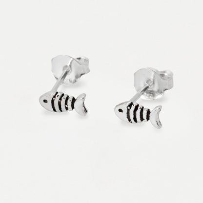 Silver Fishbone Skeleton Ear Studs