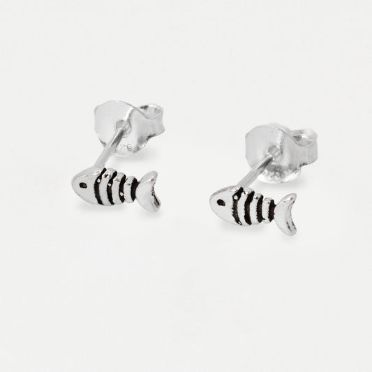 Silver Fishbone Skeleton Ear Studs