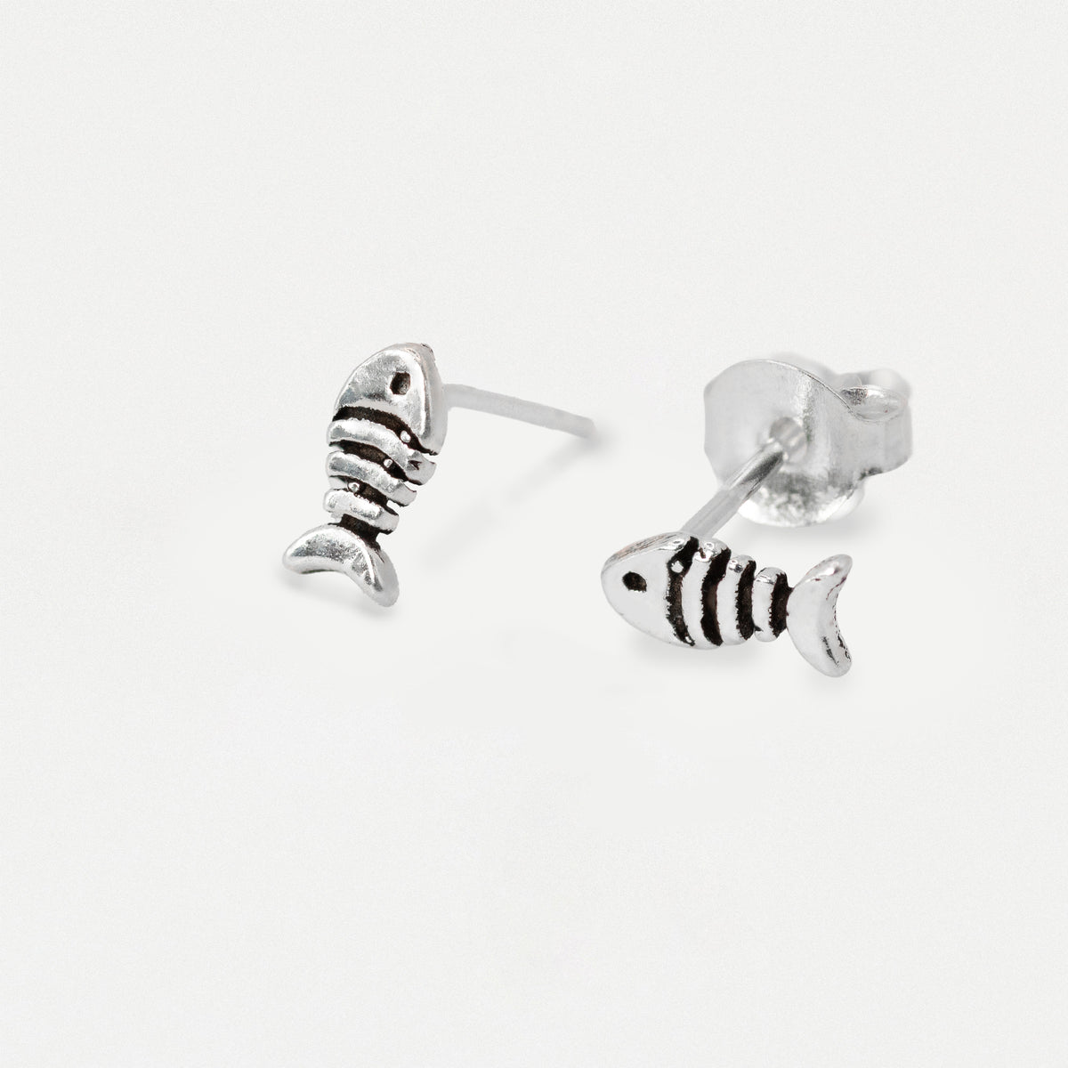 Silver Fishbone Skeleton Ear Studs