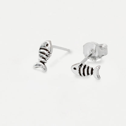 Silver Fishbone Skeleton Ear Studs