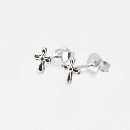 Silver Tiny Cut Out Cross Stud Earrings