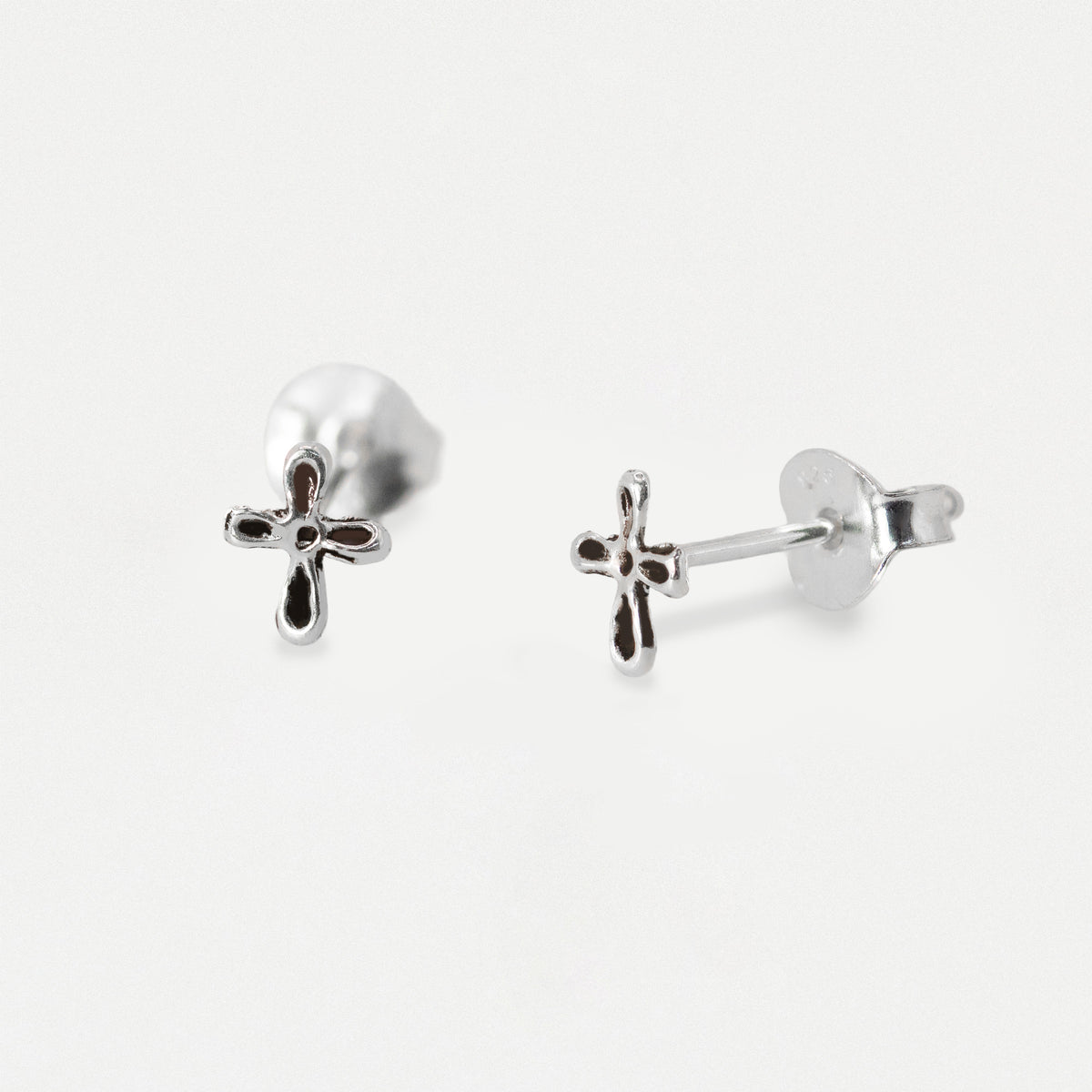 Silver Tiny Cut Out Cross Stud Earrings
