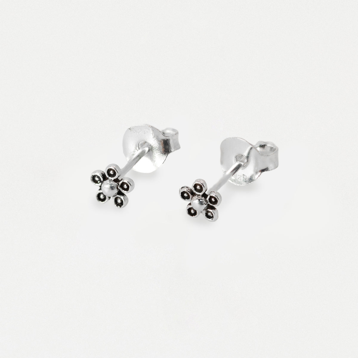 Silver Tiny Marcasite Flower Ear Studs