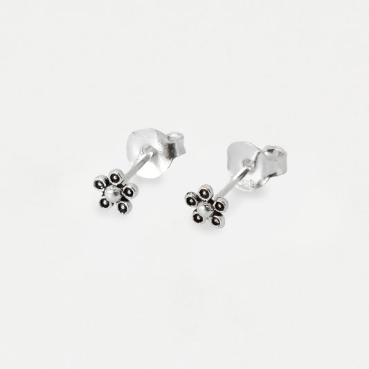 Silver Tiny Marcasite Flower Ear Studs